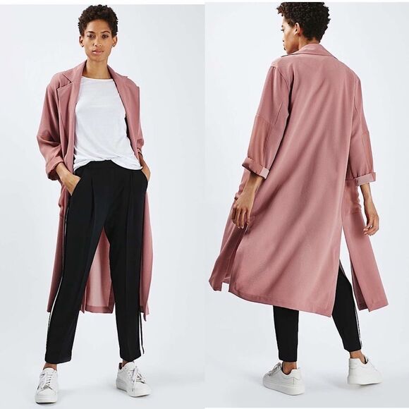 Topshop-maxi Crepe Duster Rose Pink Coat - Picture 1 of 11